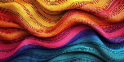 Colorful textile fabric draping gracefully with vibrant patterns showcasing artistic craftsmanship photo