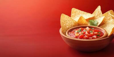 Crispy tortilla chips served with fresh salsa in a warm setting perfect for gatherings or snacking photo