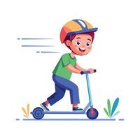 Joyful Boy Getting Ready to Ride His Scooter vector