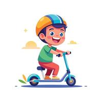 Joyful Boy Riding His Scooter in the Park vector