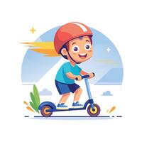 Excited Boy Riding His Scooter Adventure vector