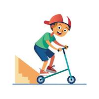 Dynamic Scene of Boy on Scooter Ramp vector