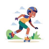 Energetic Boy Enjoying Rollerblading vector