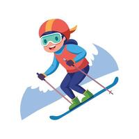 Dynamic Scene of Boy Skiing Downhill vector