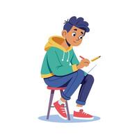 Dynamic Scene of Boy Sketching in Notebook vector
