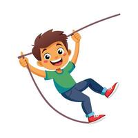 Excited Boy Swinging on a Rope vector