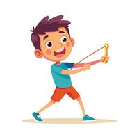 Joyful Boy Playing with a Slingshot vector