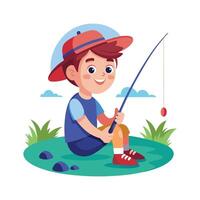 Dynamic Scene of Boy Fishing at the Lake vector