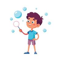 Charming scene of boy blowing bubbles vector