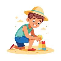 boy playing with sand on the beach vector