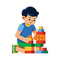 Boy Constructing Creative Lego Design with Joy vector