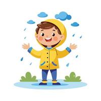 Delighted Boy Catching Raindrops in Hands vector