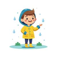Joyful Boy in Action Catching Raindrops vector