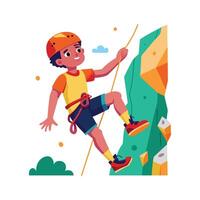 Boy Climbing Rock Wall with Great Determination vector