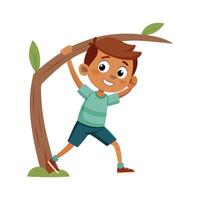 Energetic Boy Climbing Tree Branch with Joy vector