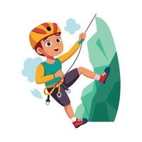 Boy Gripping Rock Wall with Determined Look vector