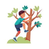 Boy Climbing Tree with Joy and Determination. vector