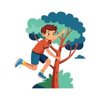 Energetic Boy Climbing Tree with Joyful Spirit vector