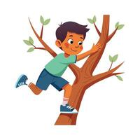 Boy Illustrating Climbing a Tree with Excitement vector