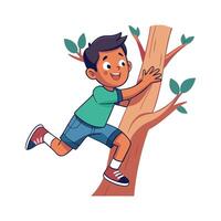 Joyful Boy Climbing Tree in an Illustration vector
