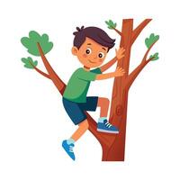 Excited Boy Climbing Tree with Happy Expression vector