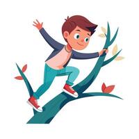 Energetic Boy Climbing Up Tree with Excitement vector