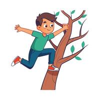 Boy Climbing Up Tree with Joyful Spirit vector
