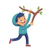 Illustration of Boy Gripping Tree with Excitement vector