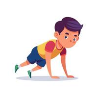 Energetic Boy Doing PushUps with Focus vector