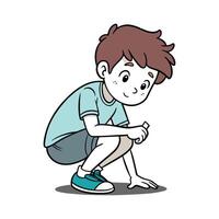 Joyful Boy Drawing with Chalk While Crouching vector