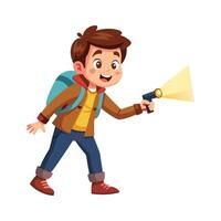 Boy Exploring with Flashlight Adventure vector