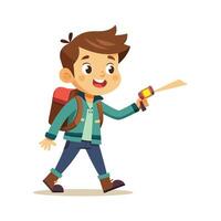 Boy Holding Flashlight while Exploring with Curiosity vector