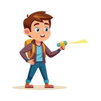 Curious Boy Holding Flashlight During Exploration vector