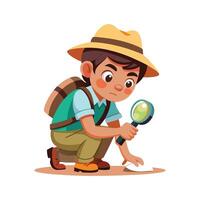 Boy Using Magnifying Glass for Discovery vector