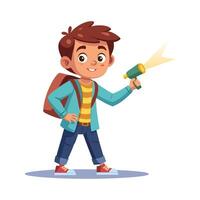 Boy Exploring with a Flashlight Image vector