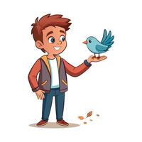 Boy Feeding a Bird with Kindness vector