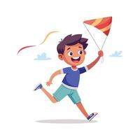 Boy with a Kite in the Blue Sky vector