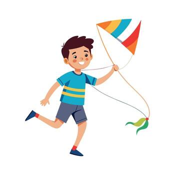 Boy Flying a Kite with String in Wind vector