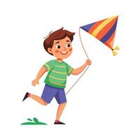 Scene of Boy with a Kite String in Sky vector