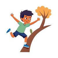 Energetic Boy in Adventure Climbing a Tree vector