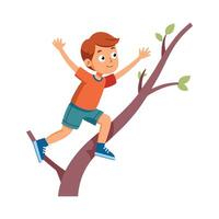 Boy Climbing Tree in Adventure with Excitement vector
