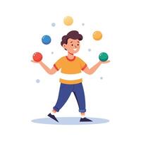 Boy Juggling Three Balls with Excitement vector