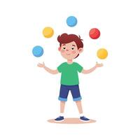Joyful Boy Juggling Three Balls in Action vector