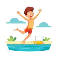 Energetic Boy Jumping into Pool with Joy vector