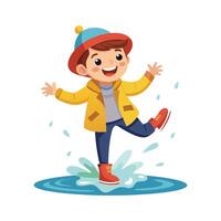 Joyful Boy Jumping in Puddles with Delight vector