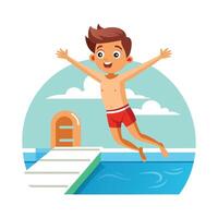 Joyful Boy in MidJump into Pool vector
