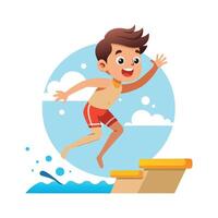 Energetic Boy Jumping into Pool with Excitement vector