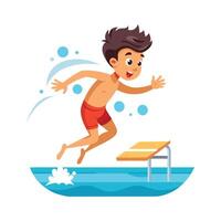 Boy Jumping into Pool with Joyful Energy vector