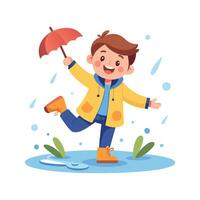 Joyful Boy in MidJump into Puddle vector