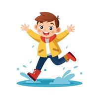 Illustration of Boy Jumping into Puddle with Joy. vector